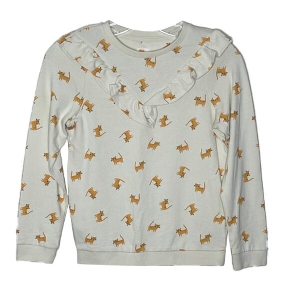 ❤️ 🆕 STAY WILD Cream Sweater with Dog Print and Ruffle Detail Size S - Picture 1 of 5